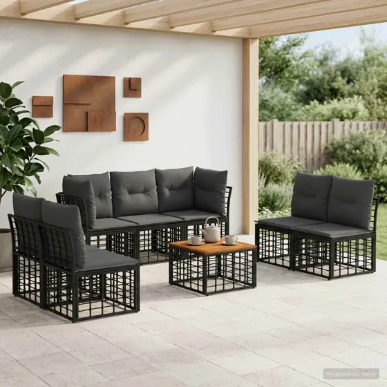 vidaXL Udendørs sofagruppe 8 stk. Sort/Mørkegrå Polyrattan
