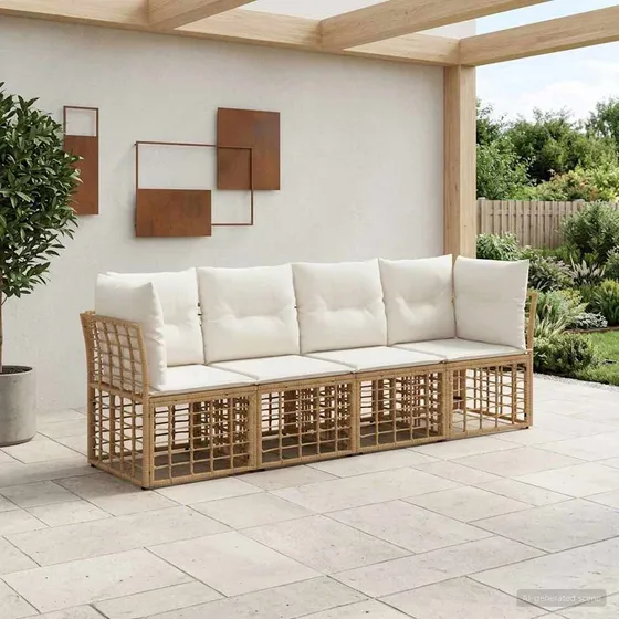 vidaXL Udendørs sofagruppe i polyrattan, naturfarvet, 4 personer