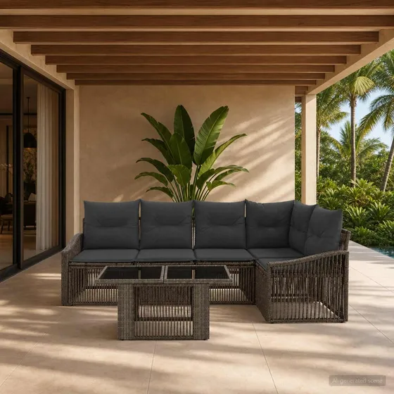 vidaXL Havesofasæt 6 dele i polyrattan, grå og mørkegrå