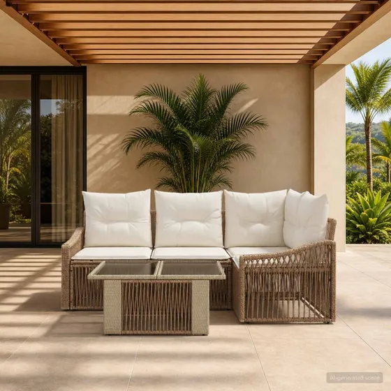 vidaXL Havesofasæt 5 dele i beige og cremehvid polyrattan