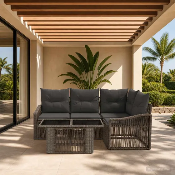 vidaXL Havesofasæt 5 dele i polyrattan, grå og mørkegrå