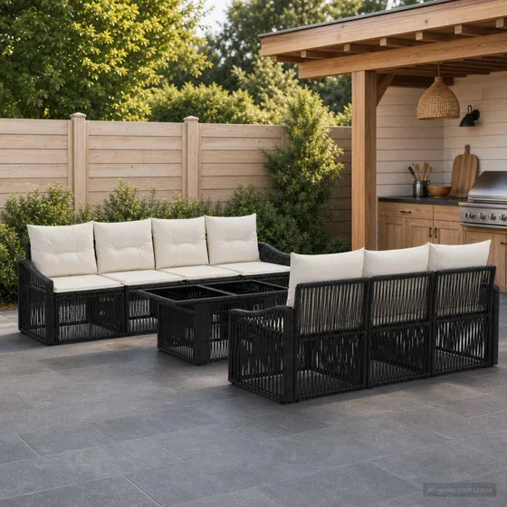 vidaXL Havesofa Sæt 8 stk. Sort og Cremehvid Polyrattan