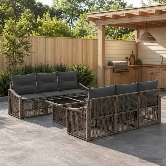 vidaXL Havesofasæt 7 stk. i Grå og Mørkegrå Polyrattan