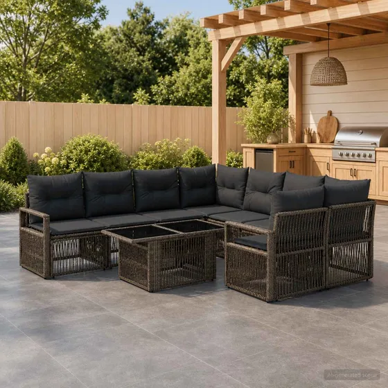 vidaXL Havesofa Sæt 9 stk. i Grå Polyrattan