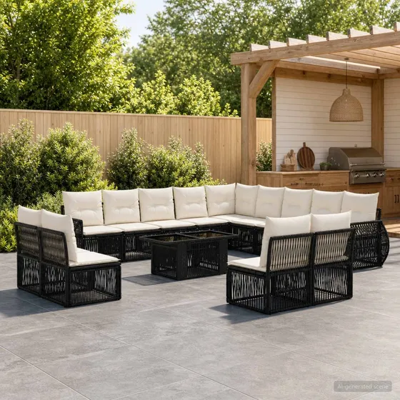 vidaXL Havesofa Sæt 14 stk. Polyrattan Sort/Cremehvid