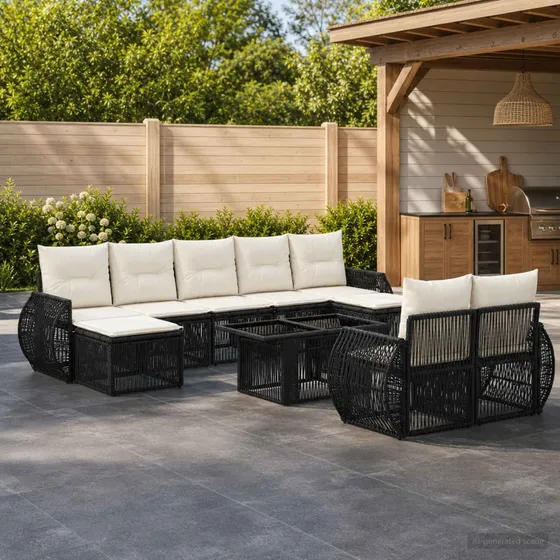 vidaXL Havesofa Sæt 10 stk. Sort og Cremehvid Polyrattan