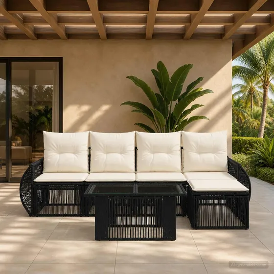 vidaXL Havesofa Sæt 6 stk. Sort og Cremehvid Polyrattan