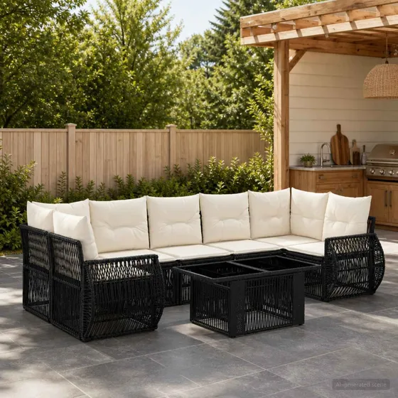 vidaXL Havesofa Sæt 8 stk. Polyrattan - Sort og Cremehvid