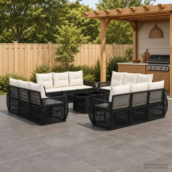 vidaXL Havesofasæt 13 stk. i polyrattan - Sort/Cremehvid