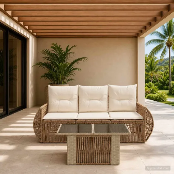 vidaXL Havesofasæt 4 stk. i beige og cremehvid polyrattan