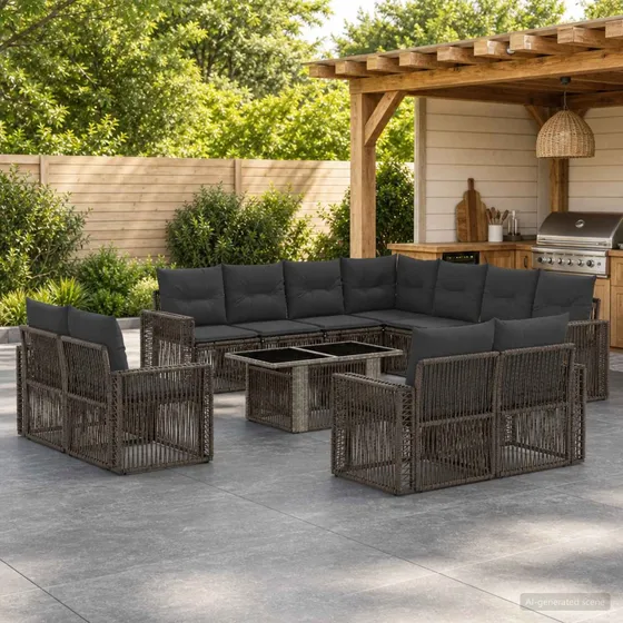vidaXL Havesofasæt 12 stk. i polyrattan - Grå/Mørkegrå