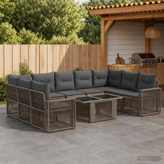 vidaXL Havesofasæt 10 stk. i polyrattan - Grå/Mørkegrå