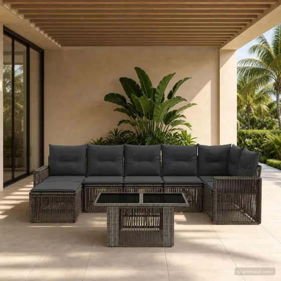 vidaXL Havesofa Sæt 8 stk. i Polyrattan - Grå & Mørkegrå