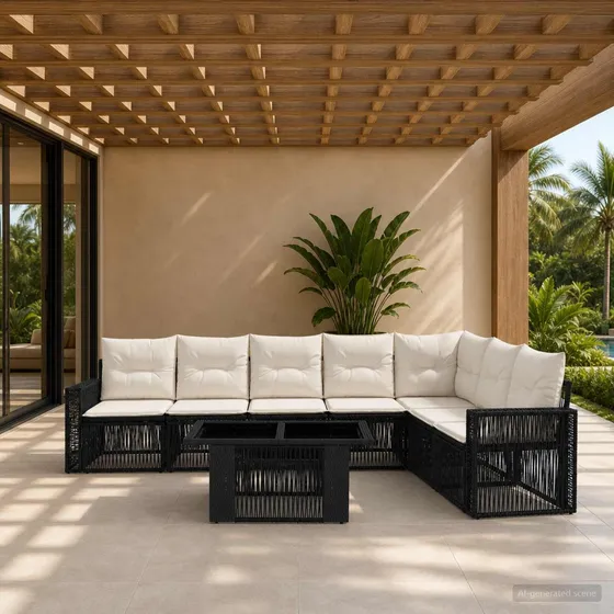 vidaXL Havesofasæt 8 stk. i polyrattan, sort og cremehvid
