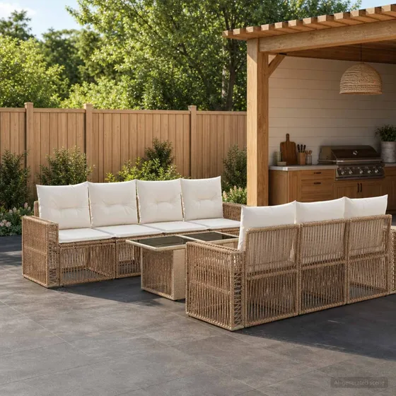 vidaXL Havesofa Sæt 8 stk. Beige og cremehvid polyrattan