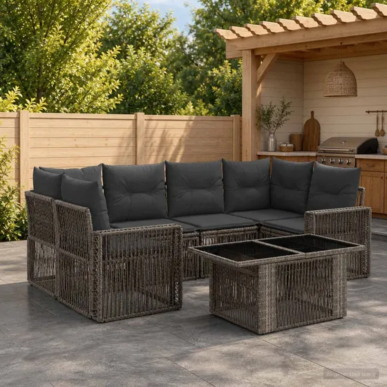 vidaXL Havesofa Sæt 7 dele i polyrattan - Grå/Mørkegrå