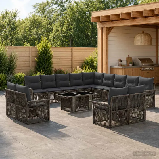 vidaXL Havesofa Sæt 14 stk. Polyrattan - Grå/Mørkegrå