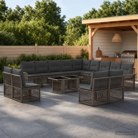 vidaXL Havesofasæt 14 stk. i polyrattan, grå/mørkegrå