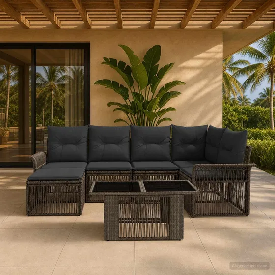 vidaXL Havesofa Sæt 7 stk. Polyrattan - Grå/Mørkegrå
