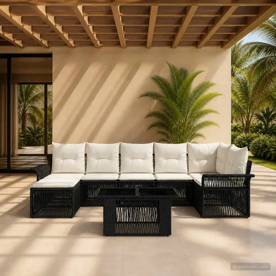 vidaXL Havesofa Sæt 8 stk. Sort og Cremehvid Polyrattan