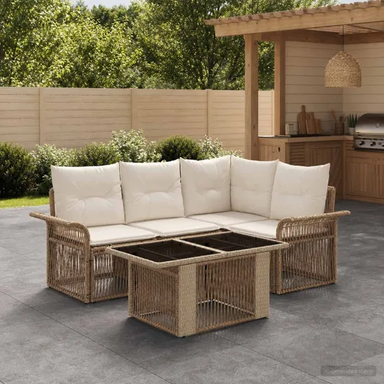 vidaXL Havesofasæt 5 dele i polyrattan, beige og cremehvid