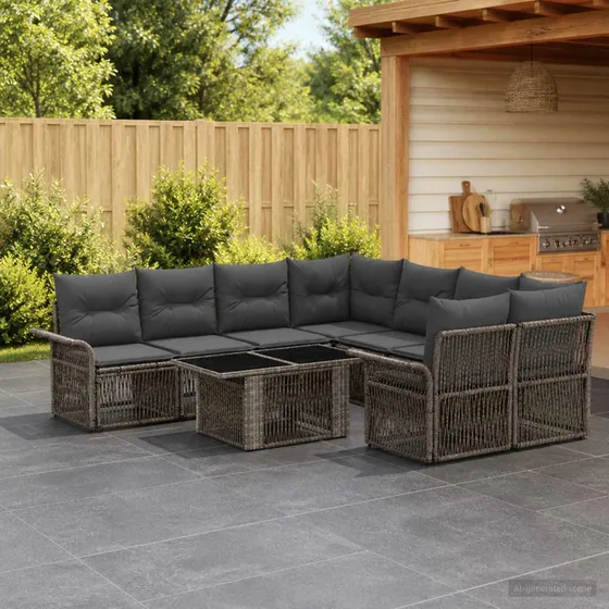 vidaXL Havesofasæt 9 stk. i polyrattan - Grå/Mørkegrå