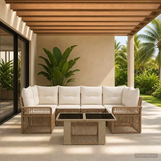 vidaXL Havesofasæt 7 stk. Polyrattan i beige og cremehvid