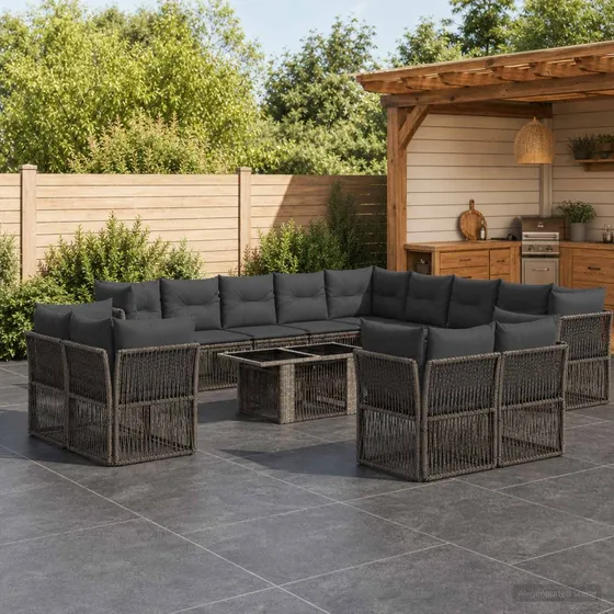 vidaXL Havesofa Sæt 14 stk. Grå Polyrattan