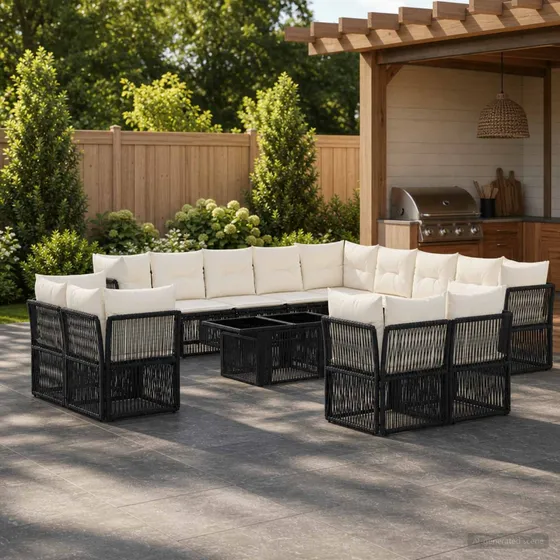 vidaXL Havesofa Sæt 14 stk. Sort Polyrattan