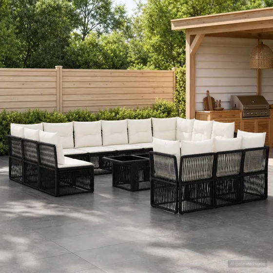 vidaXL Havesofa Sæt 14 stk. Sort Polyrattan
