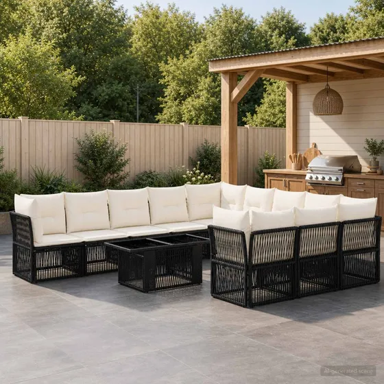 vidaXL Havesofasæt 12 stk. Sort Polyrattan