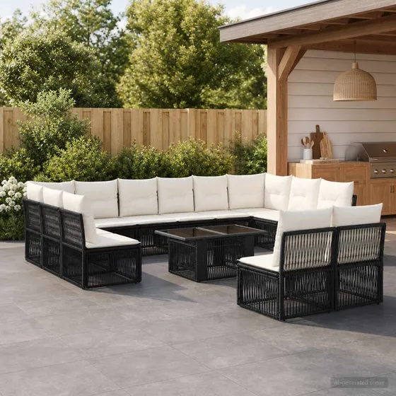 vidaXL Havesofasæt 13 dele i sort polyrattan