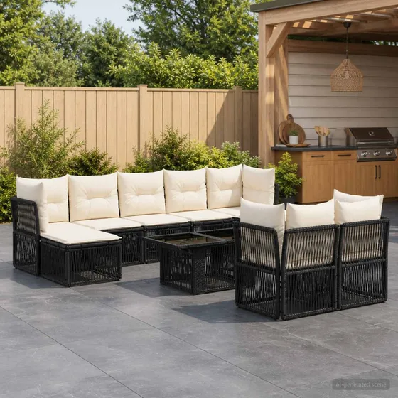vidaXL Havesofa Sæt 10 stk. Sort Polyrattan