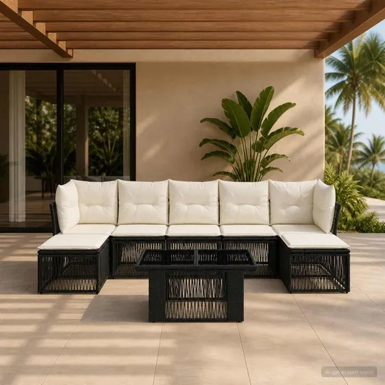vidaXL Havesofa Sæt 8 stk. Sort Polyrattan