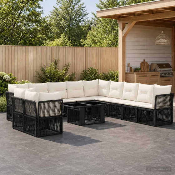 vidaXL Havesofa Sæt 12 stk. Sort Polyrattan