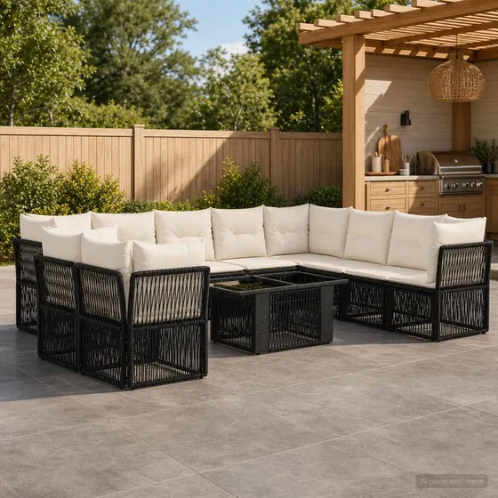 vidaXL Havesofa Sæt 11 stk. Sort Polyrattan