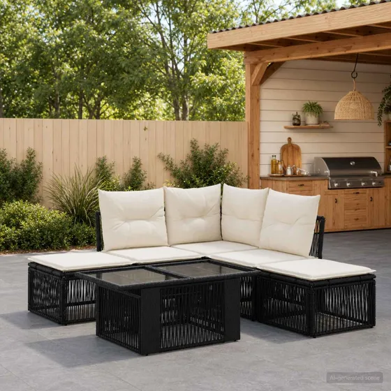 vidaXL Havesofasæt 6 stk. i sort polyrattan
