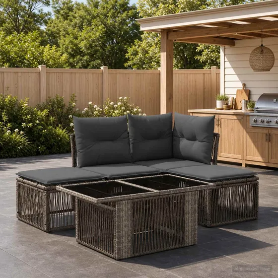 vidaXL Havesofa Sæt 5 stk. i Grå Polyrattan