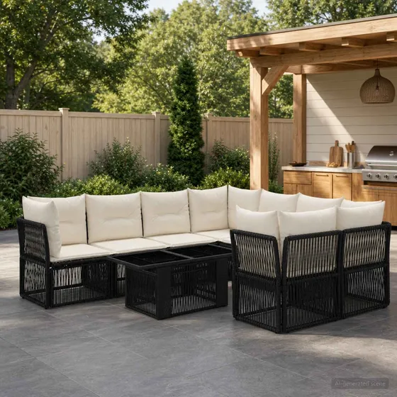vidaXL Havesofa Sæt 9 stk. Sort Polyrattan