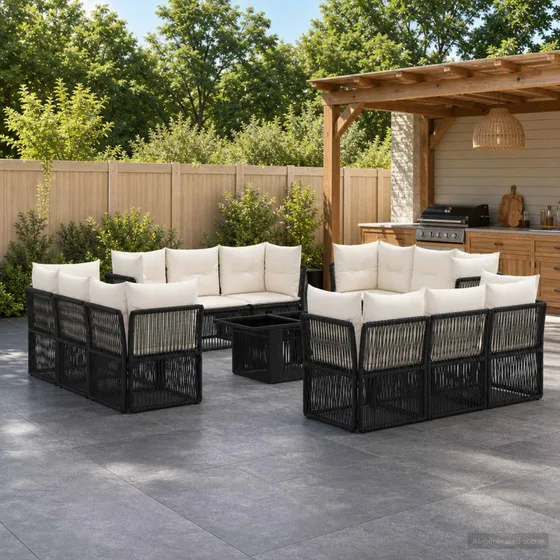 vidaXL Havesofa Sæt 13 stk. Sort Polyrattan