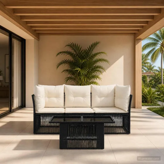 vidaXL Havesofa Sæt 4 stk. i sort polyrattan