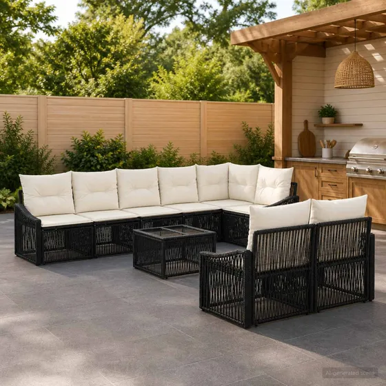 vidaXL Havesofasæt 9 stk. i sort polyrattan