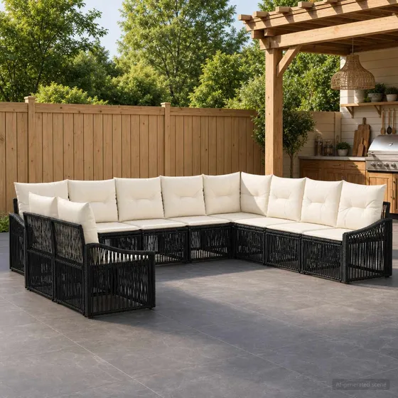 vidaXL Havesofasæt 10 pers. i sort polyrattan