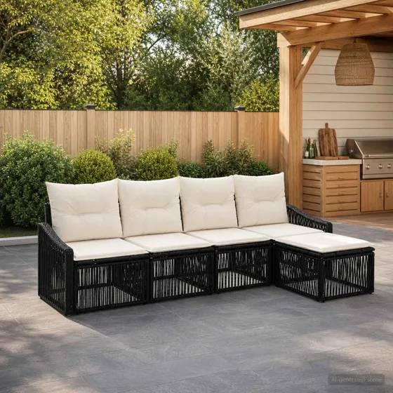 vidaXL Havesofasæt 5 dele i sort polyrattan