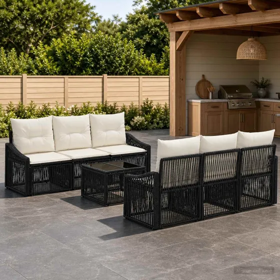 vidaXL Havesofa Sæt 7 stk. Sort Polyrattan