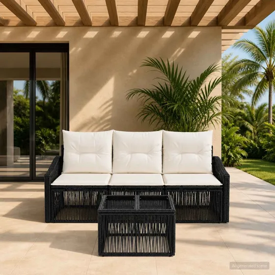 vidaXL Havesofasæt 4 dele i sort polyrattan