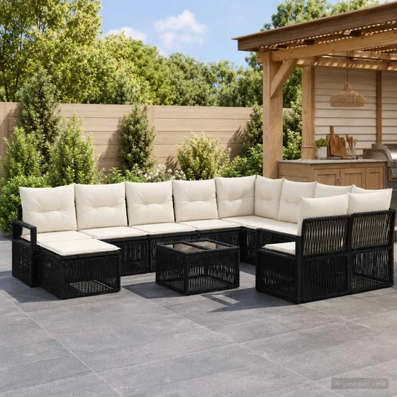 vidaXL Havesofa Sæt 11 stk. Sort Polyrattan