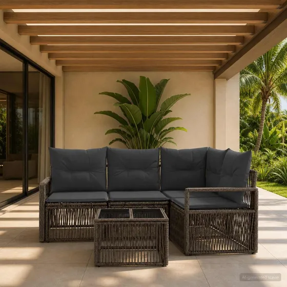 vidaXL Havesofa Sæt 5 dele i Grå Polyrattan