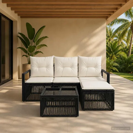 vidaXL Havesofasæt 5 dele i sort polyrattan