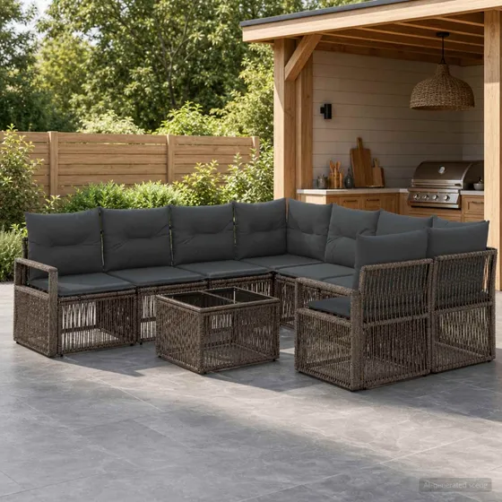 vidaXL Havesofasæt 9 stk. i grå polyrattan